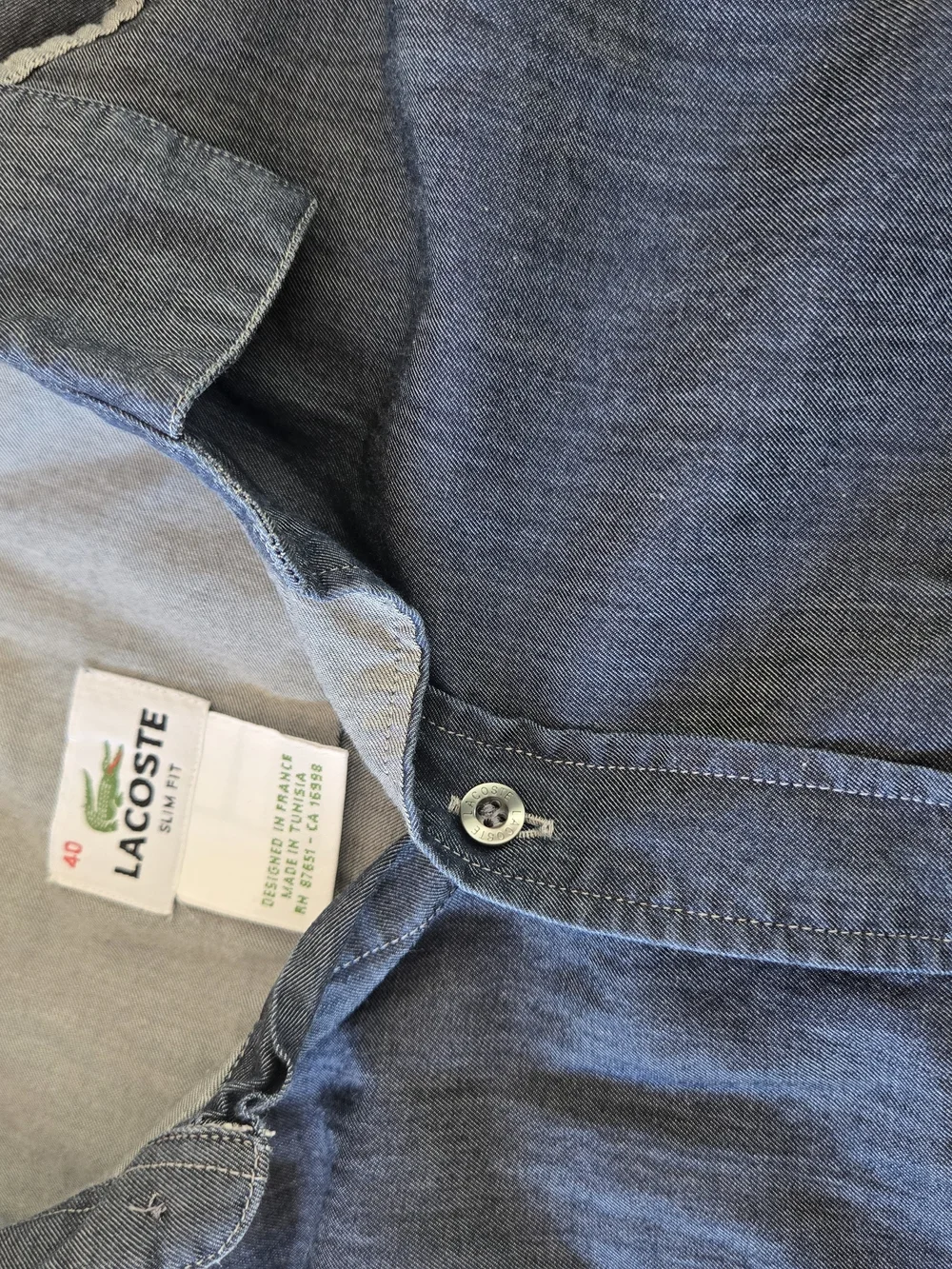 LACOSTE Dark Blue Chambray Button-Up Shirt - Picture 5 of 12